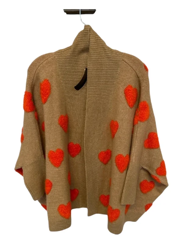 By Anthropologie Size One Size Tan & Red Open Front Hearts Long Sleeve Sweater