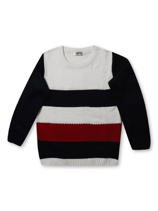 Boys Casual Offwhite Full Sleeve Pullover Sweater