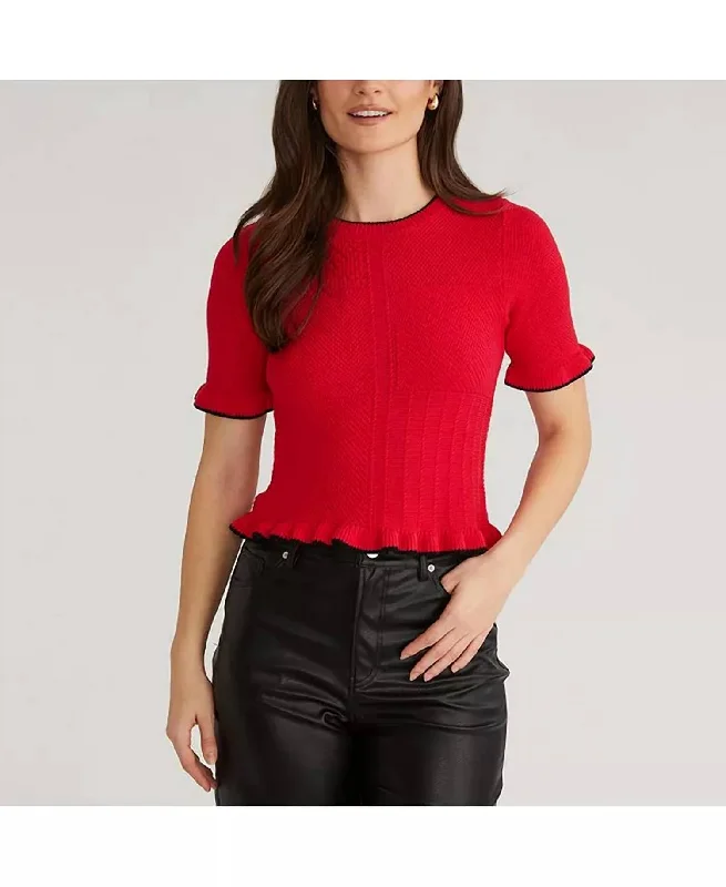 Caroline Ruffle Pullover Sweater In Red