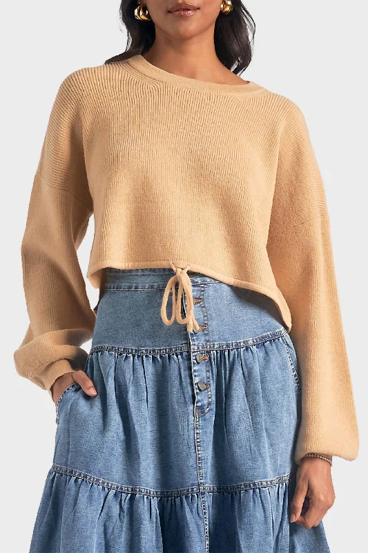 Drawstring Pullover Sweater In Beige