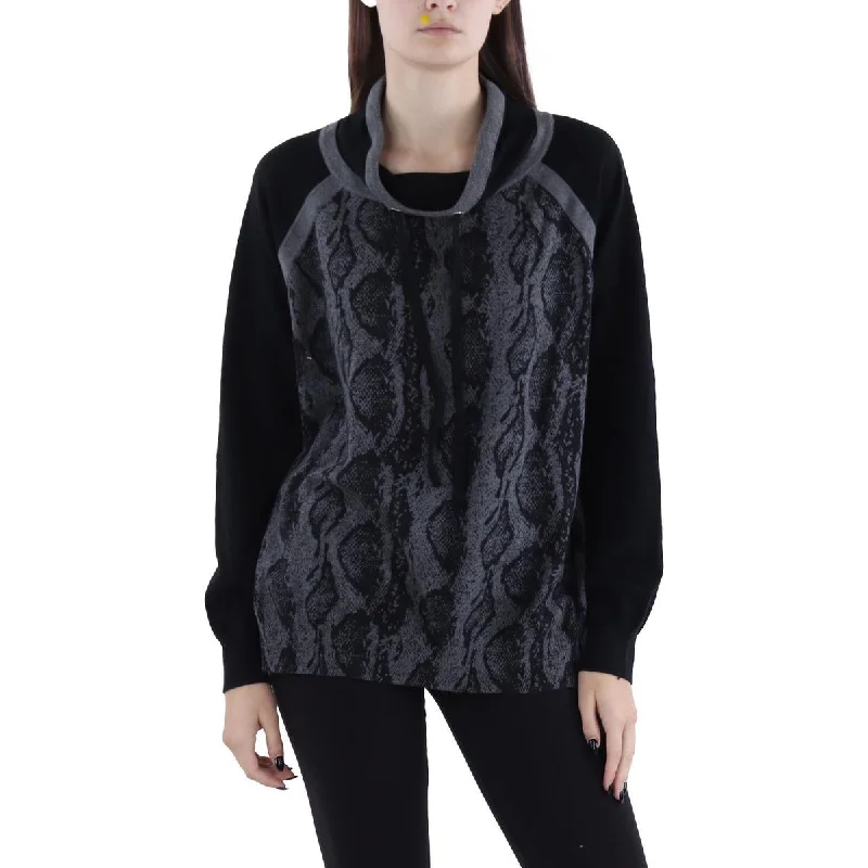 Elliott Lauren Womens Snake Print Pullover Funnel-Neck Sweater