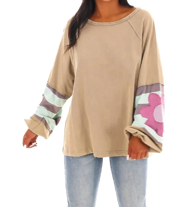 Floral Whimsy Pullover Sweater In Mushroom