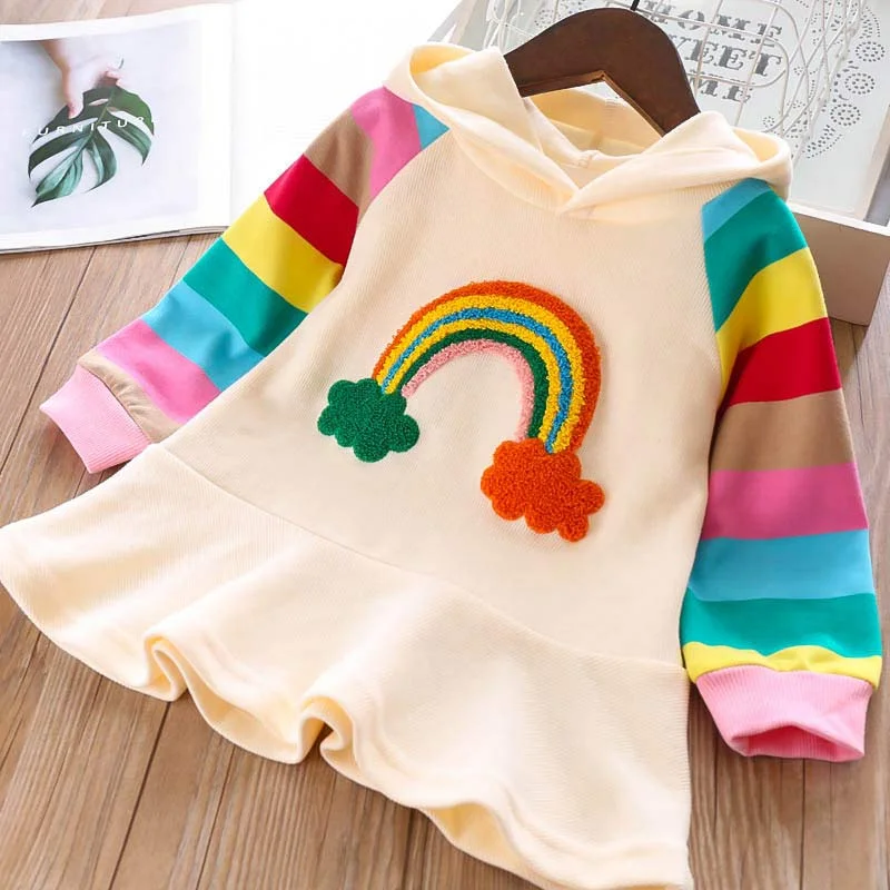 Hooded Rainbow Dress Long Sleeve