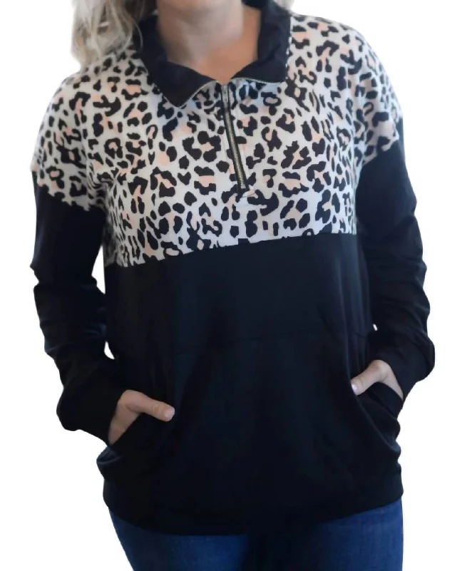 Leopard Zip Up Pullover In Multi