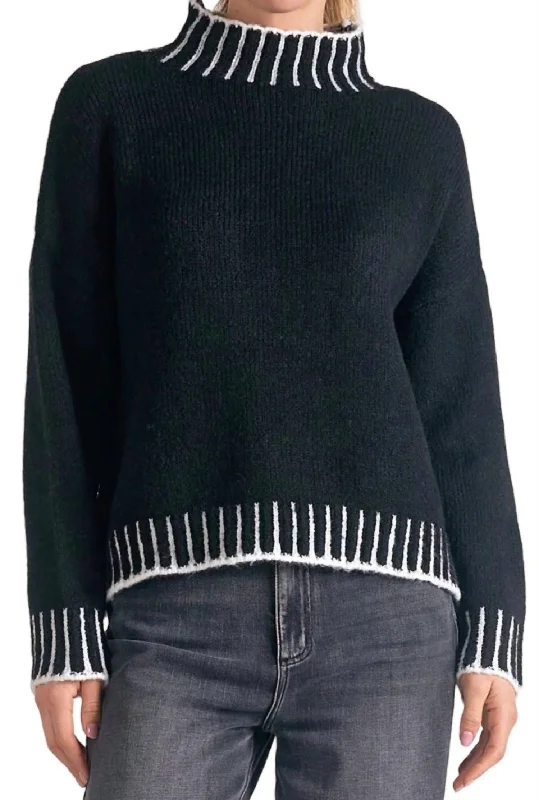 Mock Neck Pullover Sweater In Black/white