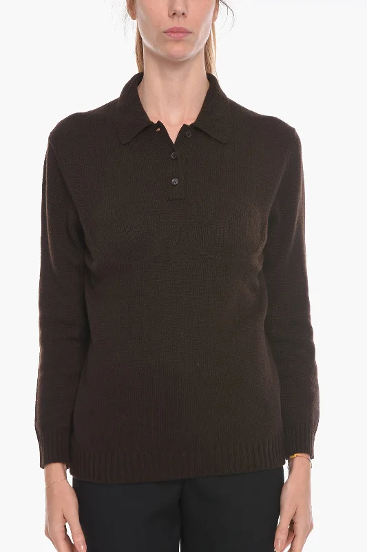 Prada Cashmere Polo Sweater with Integrated Bra