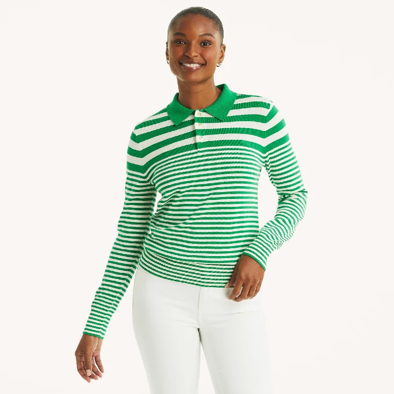 Nautica Womens Striped Polo Sweater