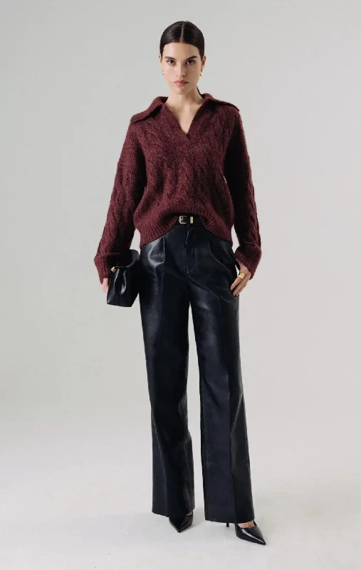 23FHA0233R3v W.CASHMERE URI POLO CABLE KNIT SWEATER