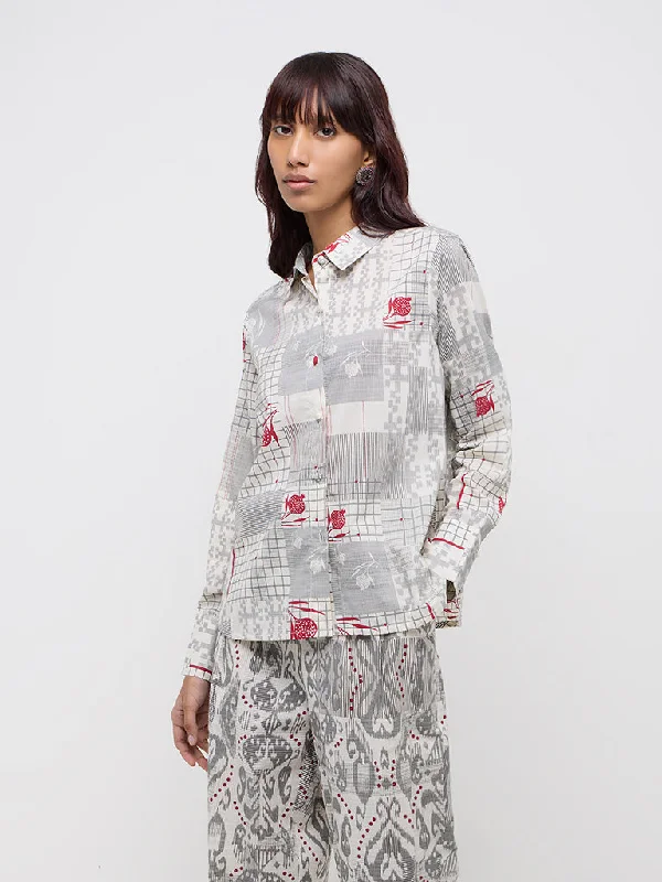 Bombay Paisley Grey Abstract-Printed Cotton Shirt