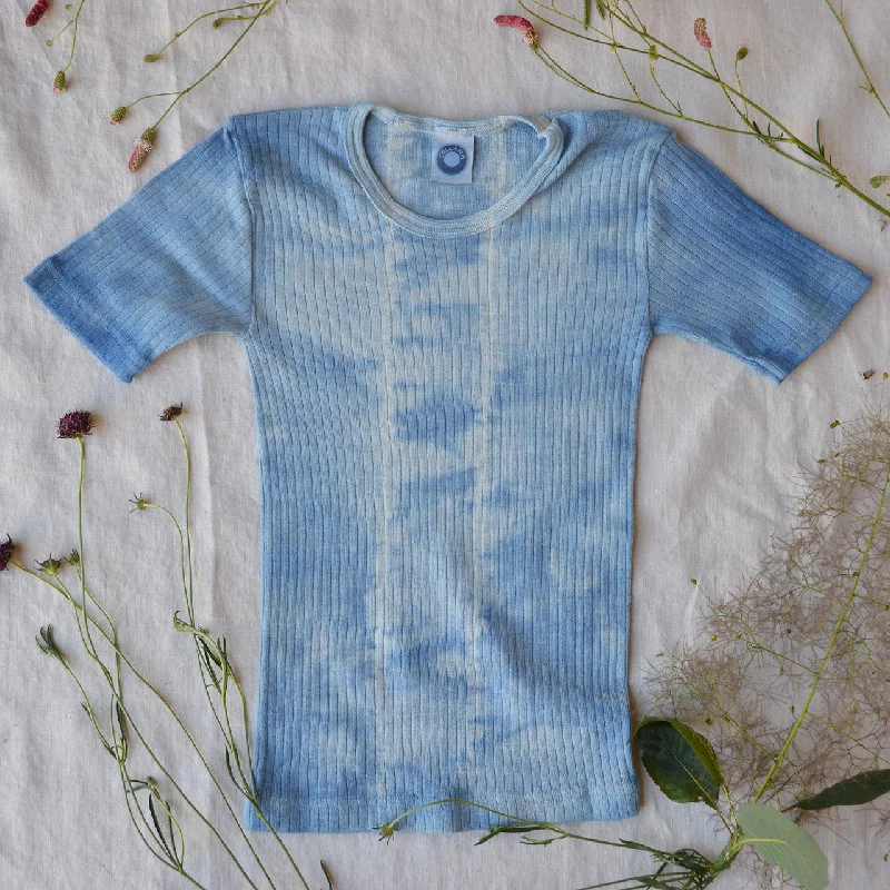 Child's Plant Dyed T-Shirt in Organic Cotton/Merino/Silk - Indigo Lines (2-12y)