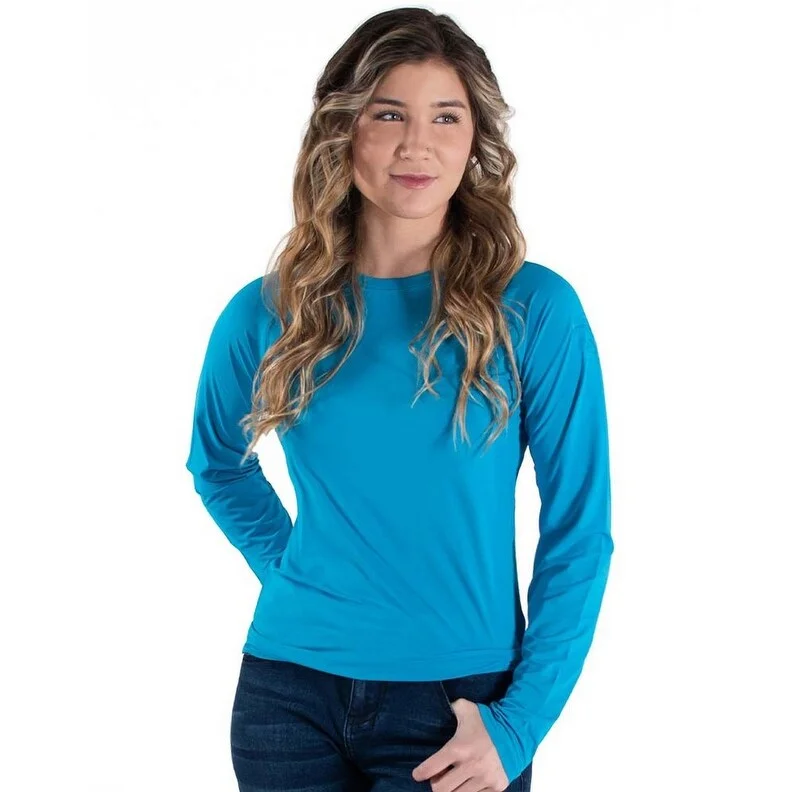 Cowgirl Tuff Western Shirt Womens Breathe L/S Tee Aqua 100496