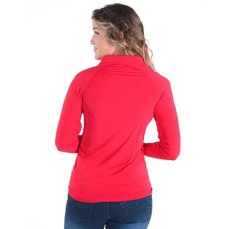 Cowgirl Tuff Western Shirt Womens Breathe L/S Tee Bright Red 100476