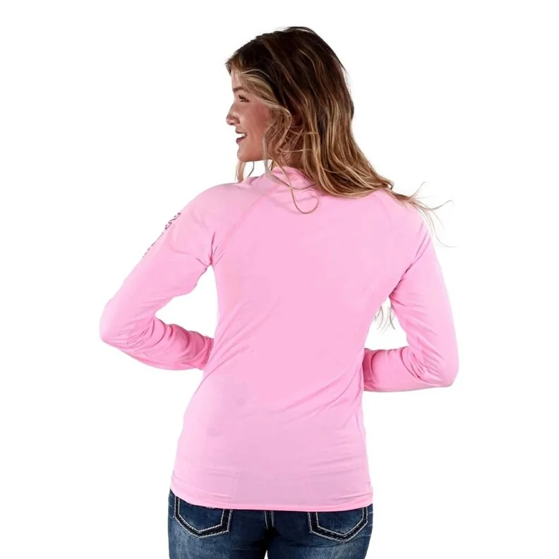 Cowgirl Tuff Western Shirt Womens L/S Baseball Tee Bubblegum 100570