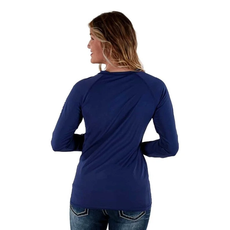 Cowgirl Tuff Western Shirt Womens L/S Baseball Tee Indigo 100569