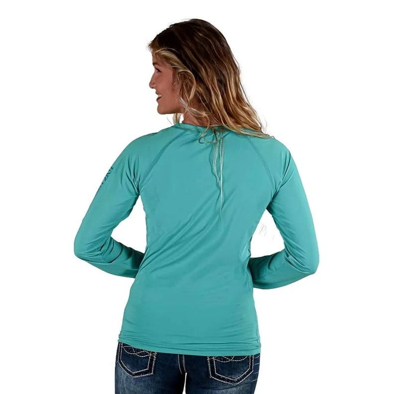 Cowgirl Tuff Western Shirt Womens L/S Baseball Tee Turquoise 100568