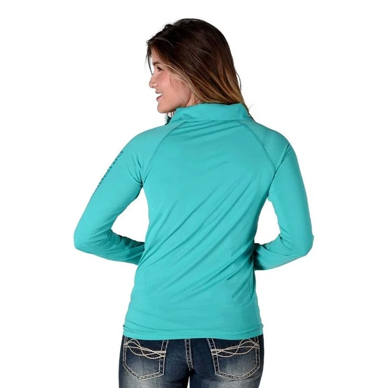 Cowgirl Tuff Western Shirt Womens L/S Tee 1/4 Zip Turquoise 100550