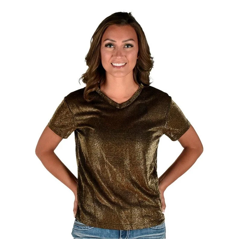 Cowgirl Tuff Western Shirt Womens S/S Tee V Neck Copper 100650