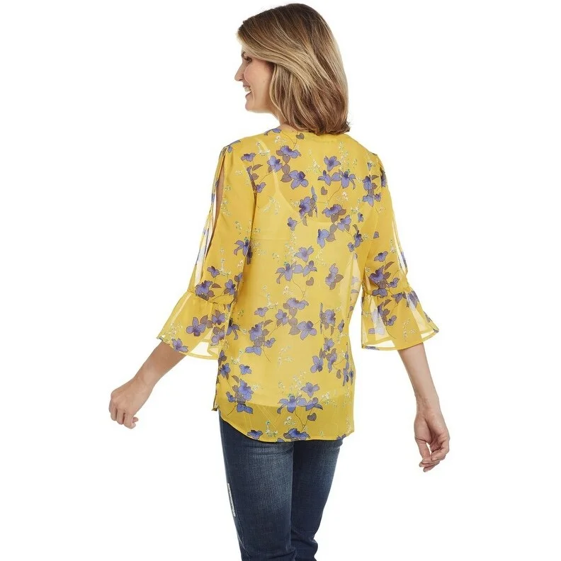 Cowgirl Up Western Shirt Womens 3/4 Sleeve Bell Floral Yellow CG00503