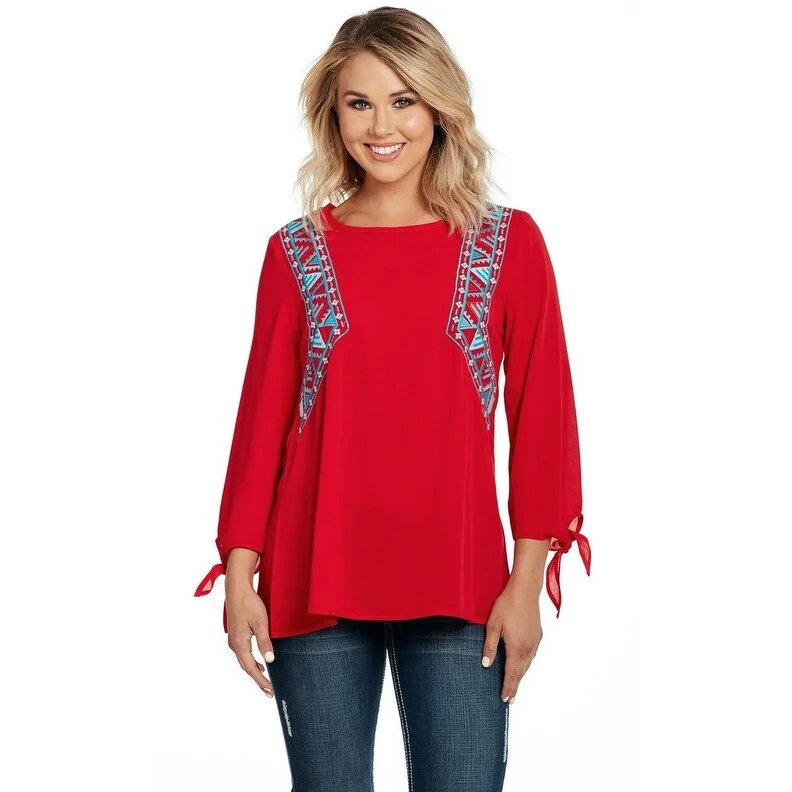 Cowgirl Up Western Shirt Womens 3/4 Sleeve Embroidery Red CG90103