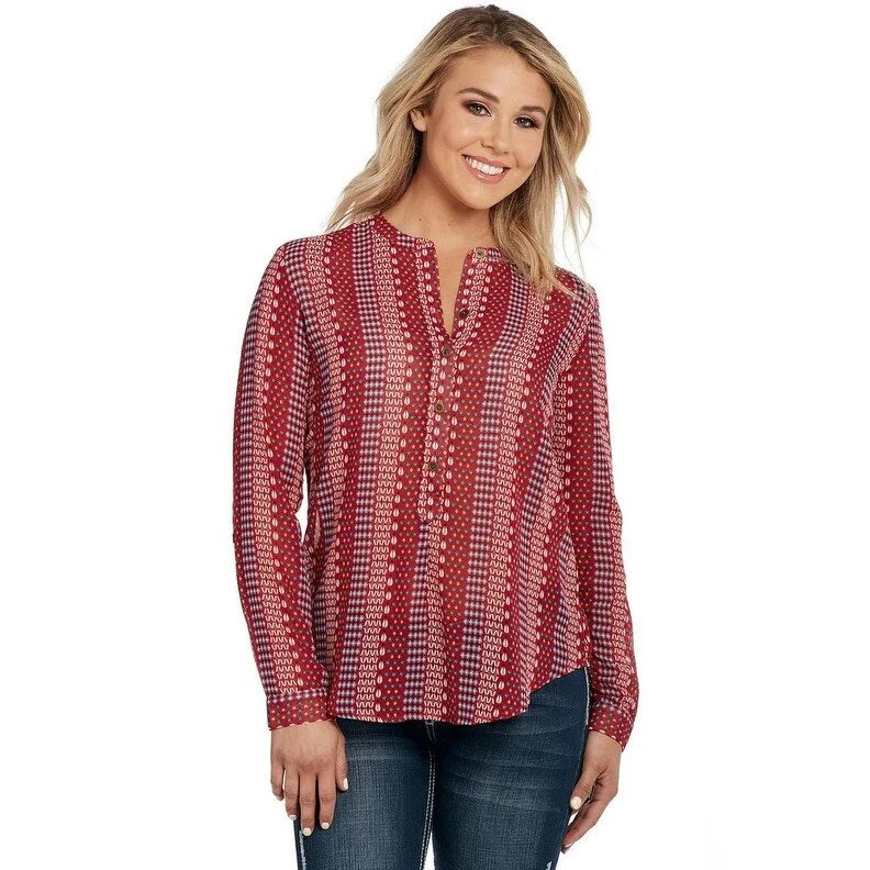 Cowgirl Up Western Shirt Womens L/S Convertible Button Red CG90205