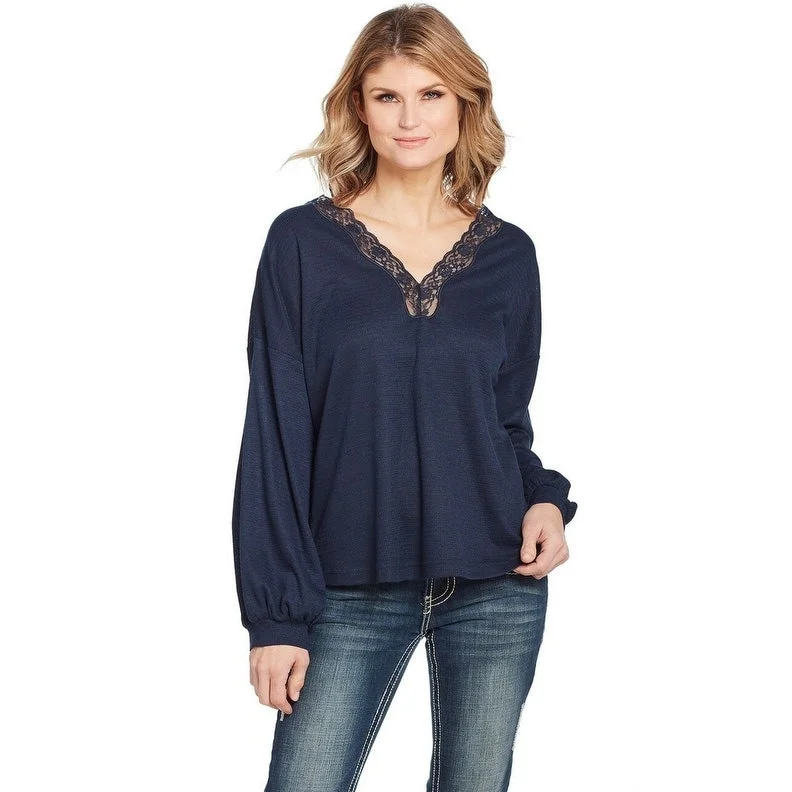 Cowgirl Up Western Shirt Womens Long Sleeve Lace Dolman Navy CG01104