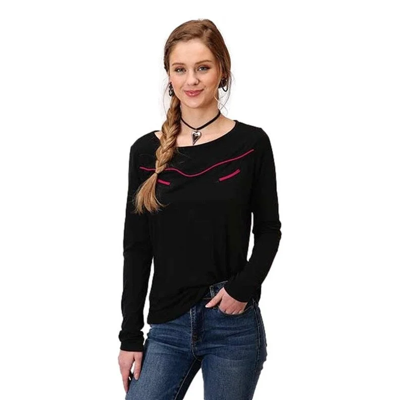 Roper Western Shirt Women L/S Tee Faux Smile Black 03-038-0514-0178 BL