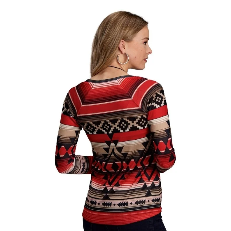 Roper Western Shirt Womens Aztec L/S Raglan Brown 03-038-0514-7055 BR