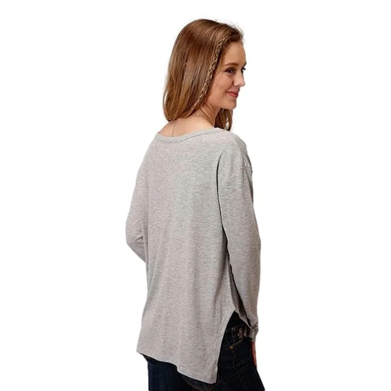 Roper Western Shirt Womens Long Sleeve Tee Gray 03-038-0514-0176 GY