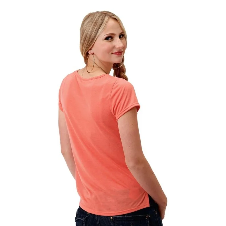 Roper Western Shirt Womens S/S Scoop Neck Coral 03-039-0513-2069 OR