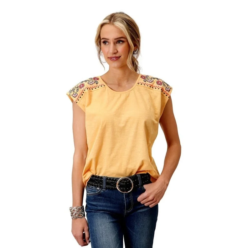 Roper Western Shirt Womens Sleeveless Cap Yellow 03-037-0513-3021 YE