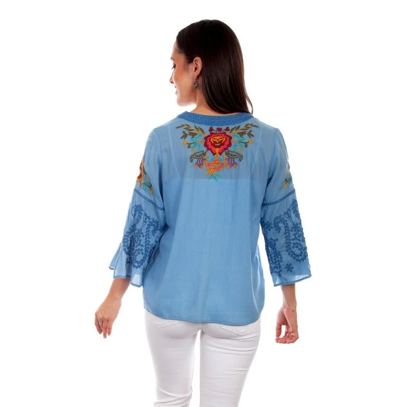 Scully Western Shirt Womens 3/4 Sleeve Embroidered Blouse F0_HC819