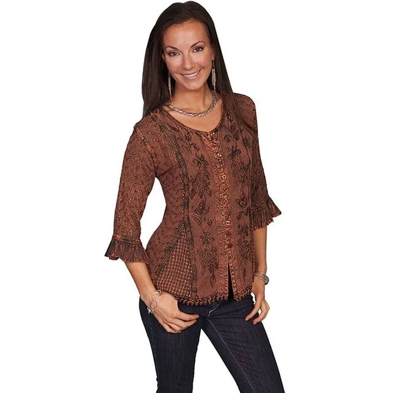 Scully Western Shirt Womens Honey Creek 3/4 Sleeve Embroidery F0_HC67