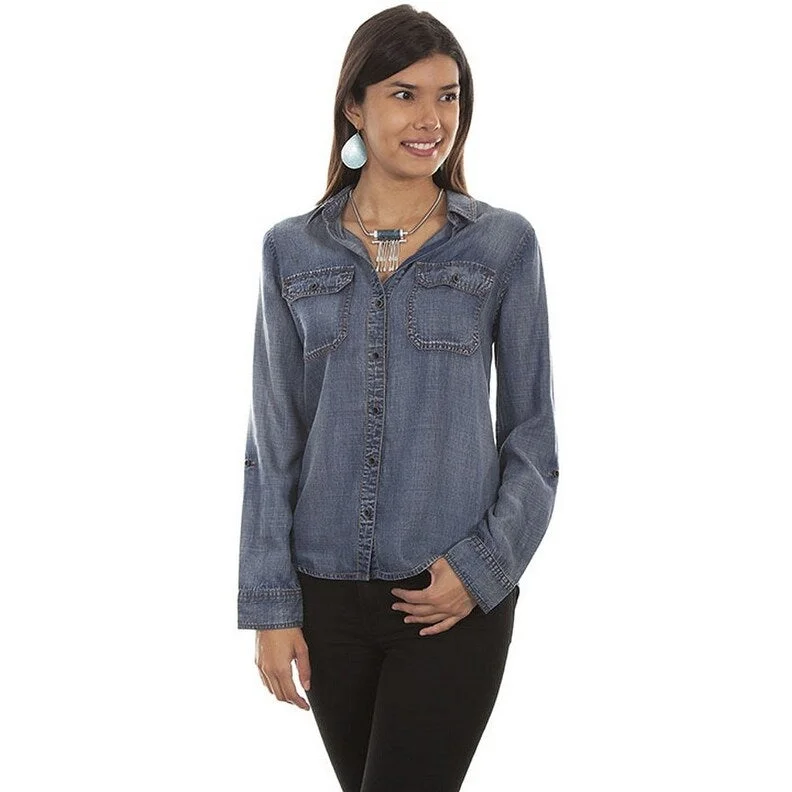 Scully Western Shirt Womens L/S Button Blouse Denim F0_HC473