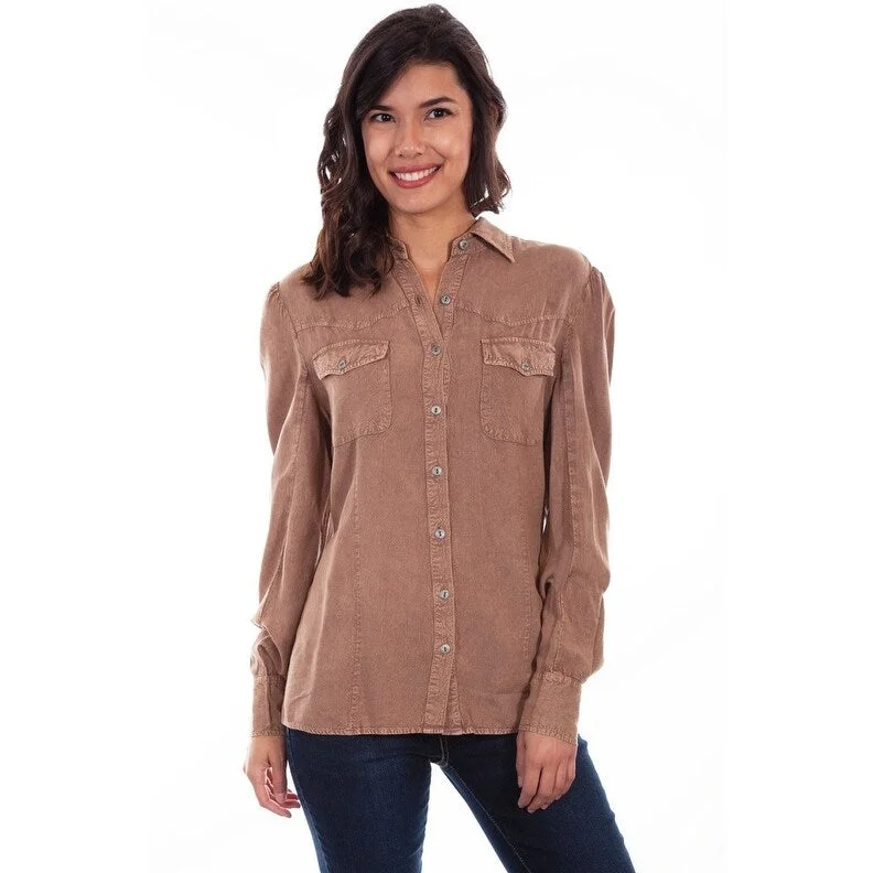 Scully Western Shirt Womens L/S Button Front Bustle Back Sand F0_HC587