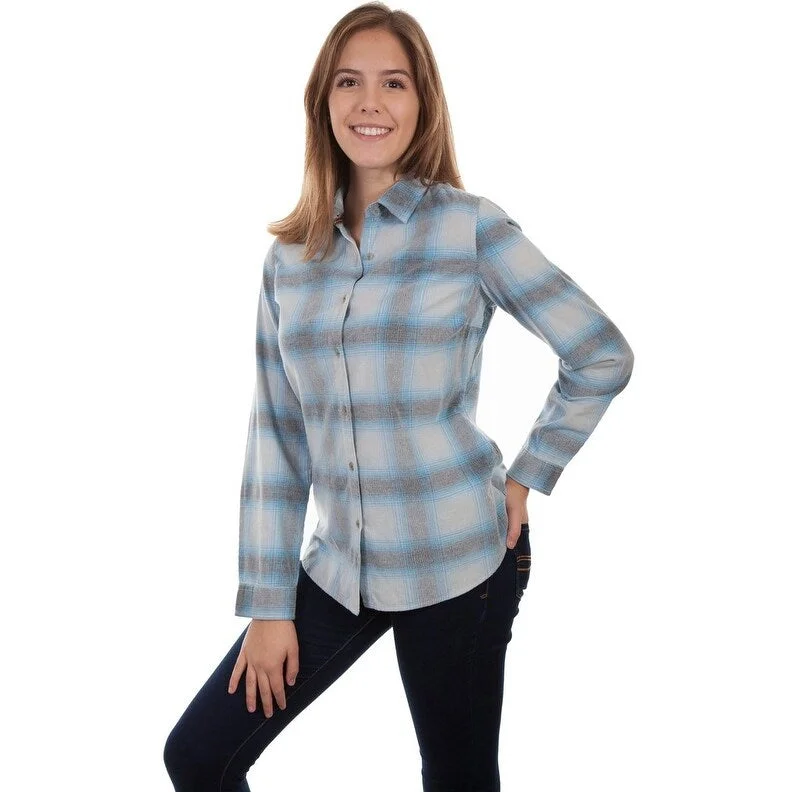 Scully Western Shirt Womens L/S Corduroy Plaid Blue White F0_HC443