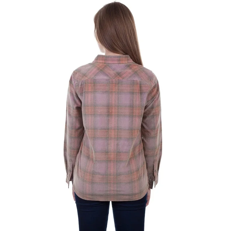 Scully Western Shirt Womens L/S Corduroy Plaid Purple Red F0_HC444