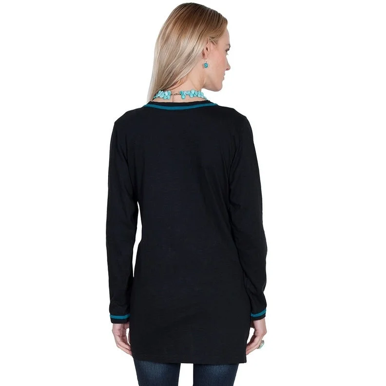 Scully Western Shirt Womens L/S Cross Embroidery Knit Black F0_E267