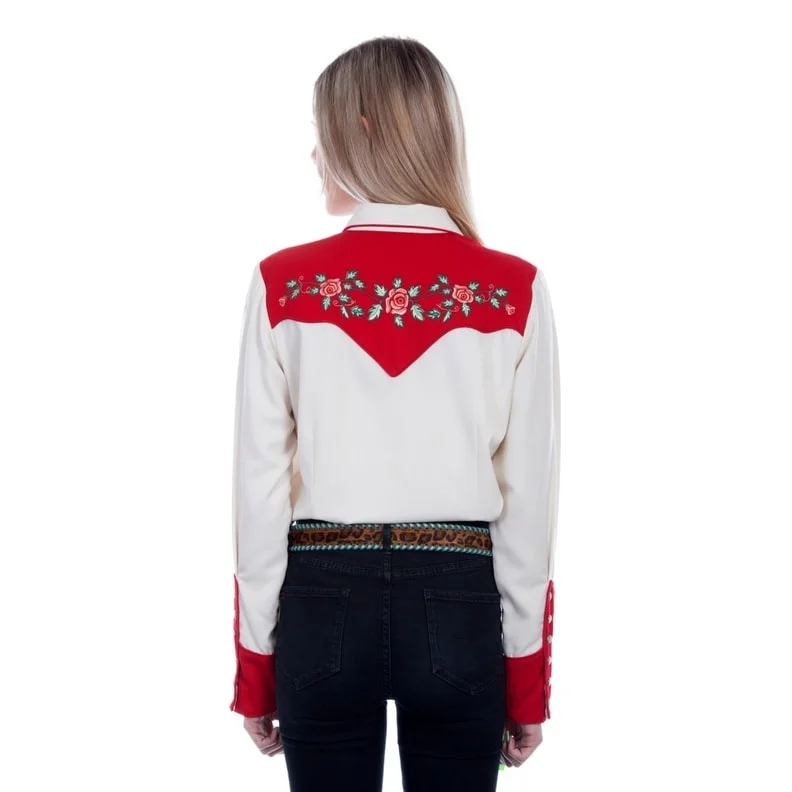 Scully Western Shirt Womens L/S Floral Embroidered Ivory F0_PL-898