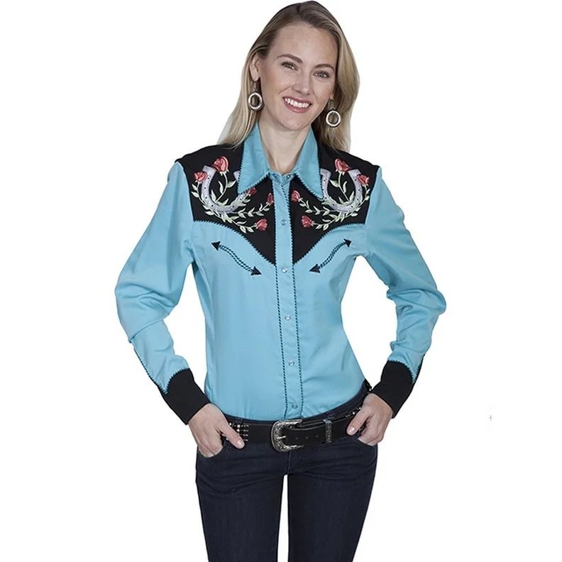 Scully Western Shirt Womens L/S Horseshoe Rose Embroidery F0_PL-637