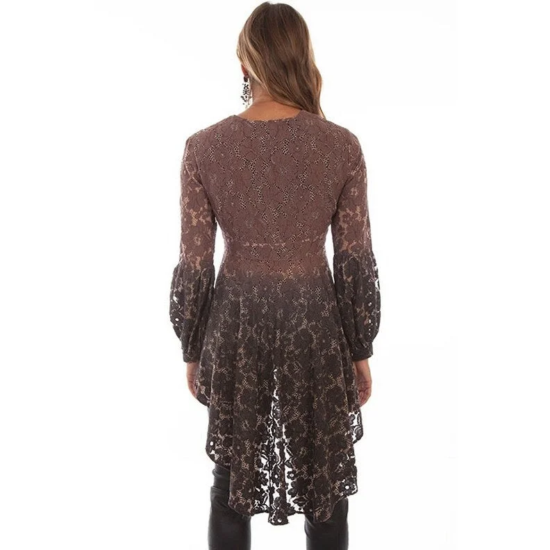 Scully Western Shirt Womens L/S Lace Criss Cross Cocoa F0_HC613