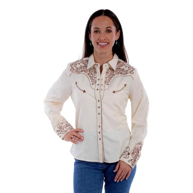 Scully Western Shirt Womens L/S Scroll Embroidered Yoke Snap F0_PL-912