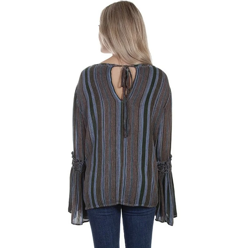 Scully Western Shirt Womens L/S Stripe Blouse Dark Blue F0_HC615