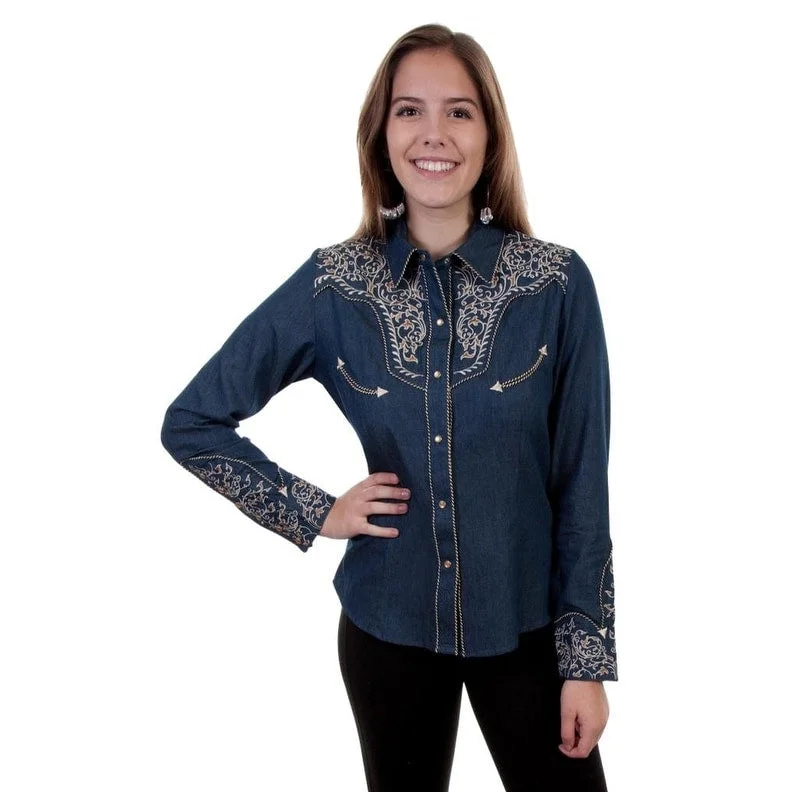 Scully Western Shirt Womens L/S Two-Tone Scroll Embroidery F0_PL-866