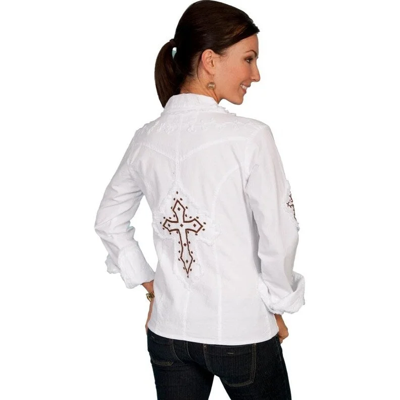 Scully Western Shirt Womens Long Sleeve Embroidered Cross F0_PSL-089