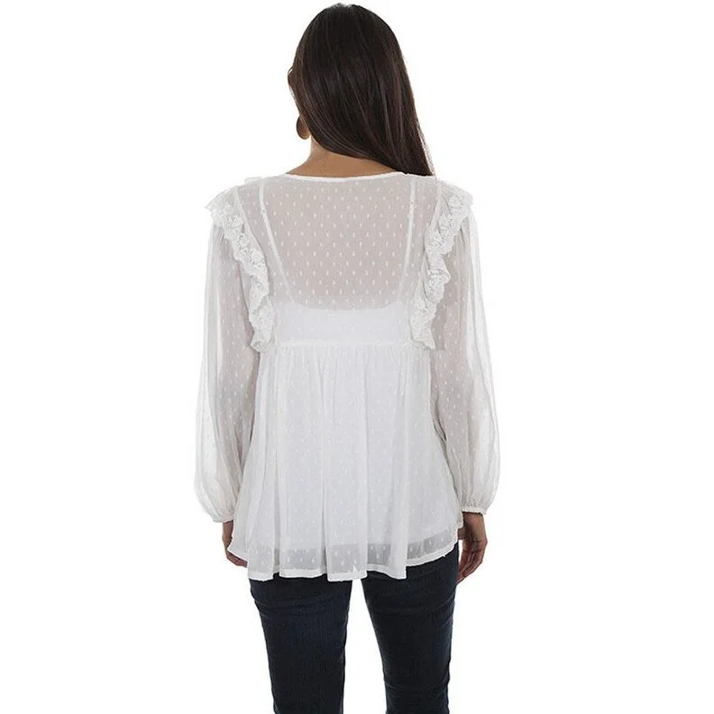 Scully Western Shirt Womens Long Sleeve Sheer Blouse Ivory F0_HC477