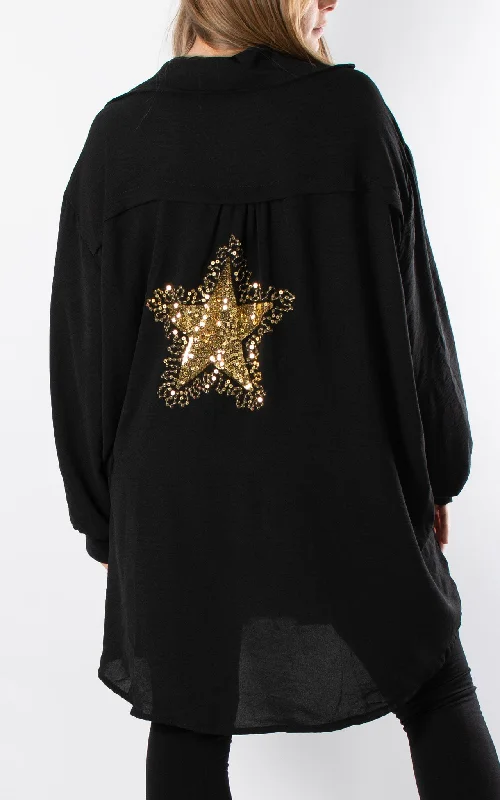 Sequin Star Back Shirt | Black