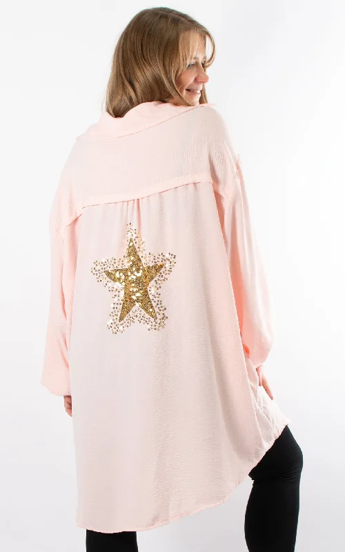 Sequin Star Back Shirt | Pink