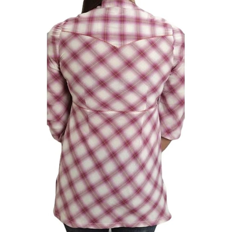 Stetson Western Shirt Womens 3/4 Plaid L Pink 11-050-0565-0703 PI