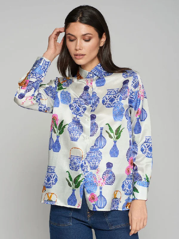 Vilagallo Mariela Shirt Blue Porcelain Print