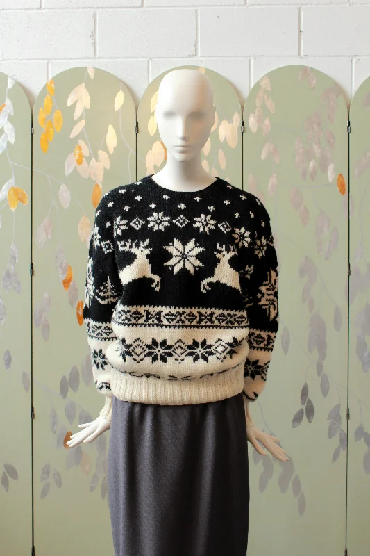 Vintage 1990s Polo By Ralph Lauren Black And White 100% Wool Sweater, Après-Ski Knit, M